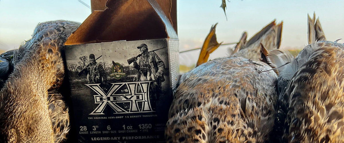 open box of HEVI-XII with dead ducks