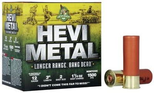 12 gauge HEVI-Metal Longer Range packaging and shotshells