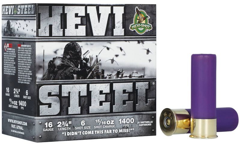 Hevi-Steel, 16 Gauge, 6 Shot, 2-3/4 in, 15/16 oz, 1400 fps