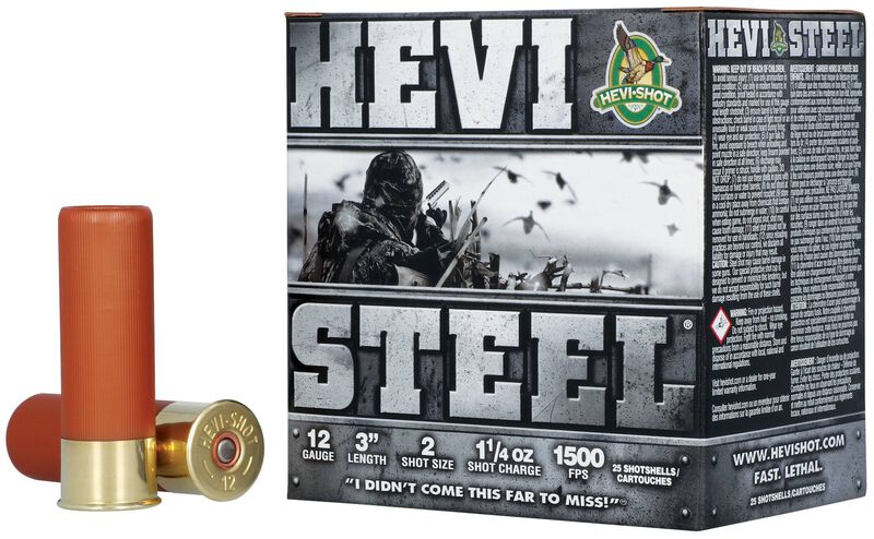 Hevi-Steel, 12 Gauge, 2 Shot, 3 in, 1 1/4 oz, 1500 fps