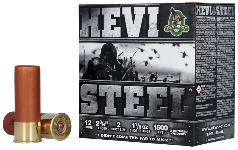 Hevi-Steel, 12 Gauge, 2 Shot, 2-3/4 in, 1 1/8 oz, 1500 fps