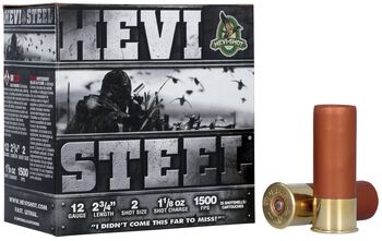 Hevi-Steel, 12 Gauge, 2 Shot, 2-3/4 in, 1 1/8 oz, 1500 fps