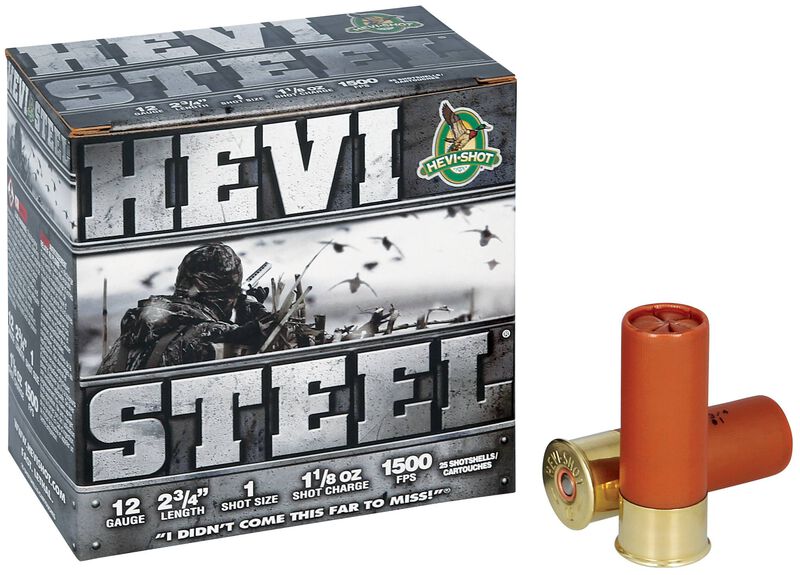 Hevi-Steel, 12 Gauge, 1 Shot, 2-3/4 in, 1 1/8 oz, 1500 fps
