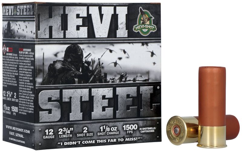 Hevi-Steel, 12 Gauge, 2 Shot, 2-3/4 in, 1 1/8 oz, 1500 fps
