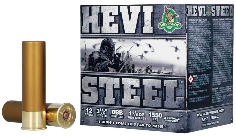 Hevi-Steel, 12 Gauge, BBB Shot, 3-1/2 in, 1 3/8 oz, 1550 fps