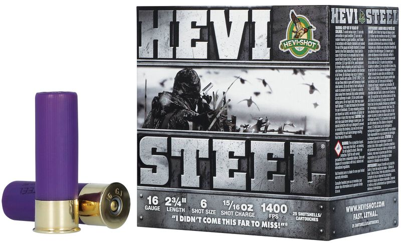 Hevi-Steel, 16 Gauge, 6 Shot, 2-3/4 in, 15/16 oz, 1400 fps