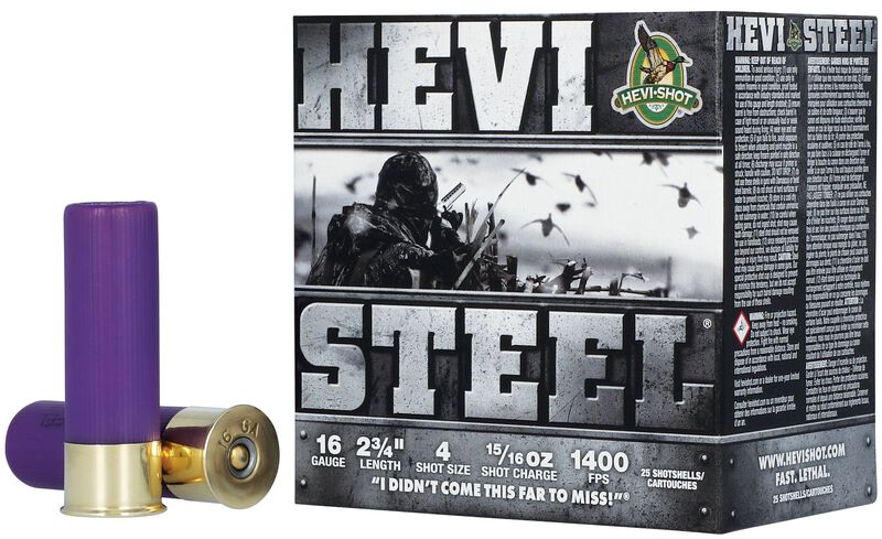 Hevi-Steel, 16 Gauge, 4 Shot, 2-3/4 in, 15/16 oz, 1400 fps