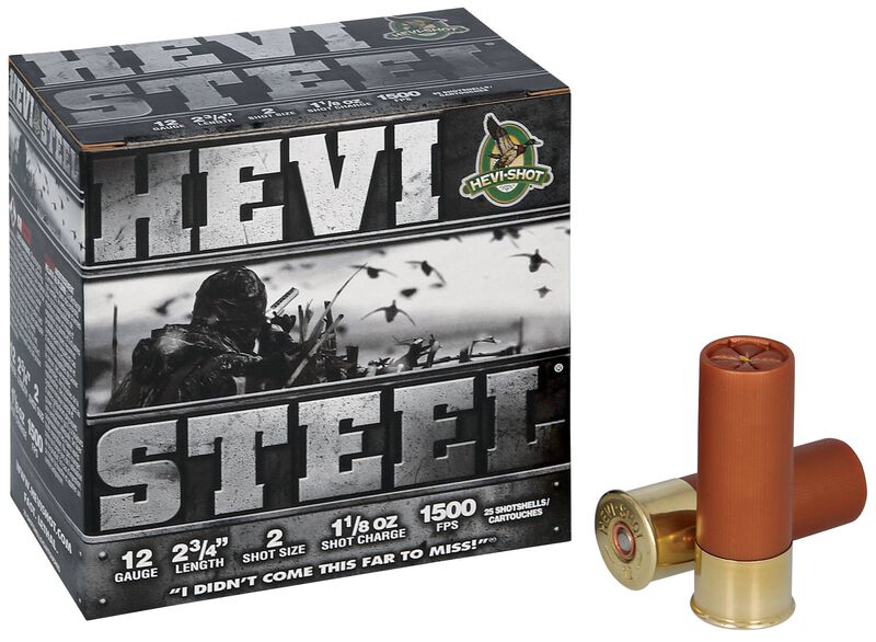 Hevi-Steel, 12 Gauge, 2 Shot, 2-3/4 in, 1 1/8 oz, 1500 fps