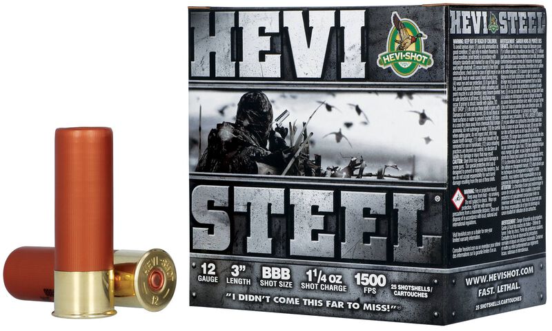 Hevi-Steel, 12 Gauge, BBB Shot, 3 in, 1 1/4 oz, 1500 fps