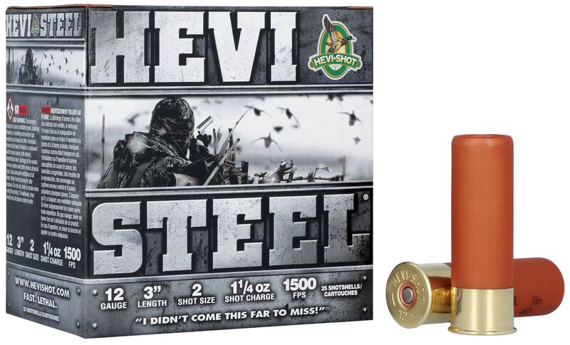 Hevi-Steel, 12 Gauge, 2 Shot, 3 in, 1 1/4 oz, 1500 fps