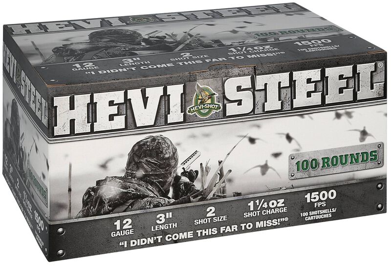 Hevi-Steel, 12 Gauge, 2 Shot, 3 in, 1 1/4 oz, 1500 fps