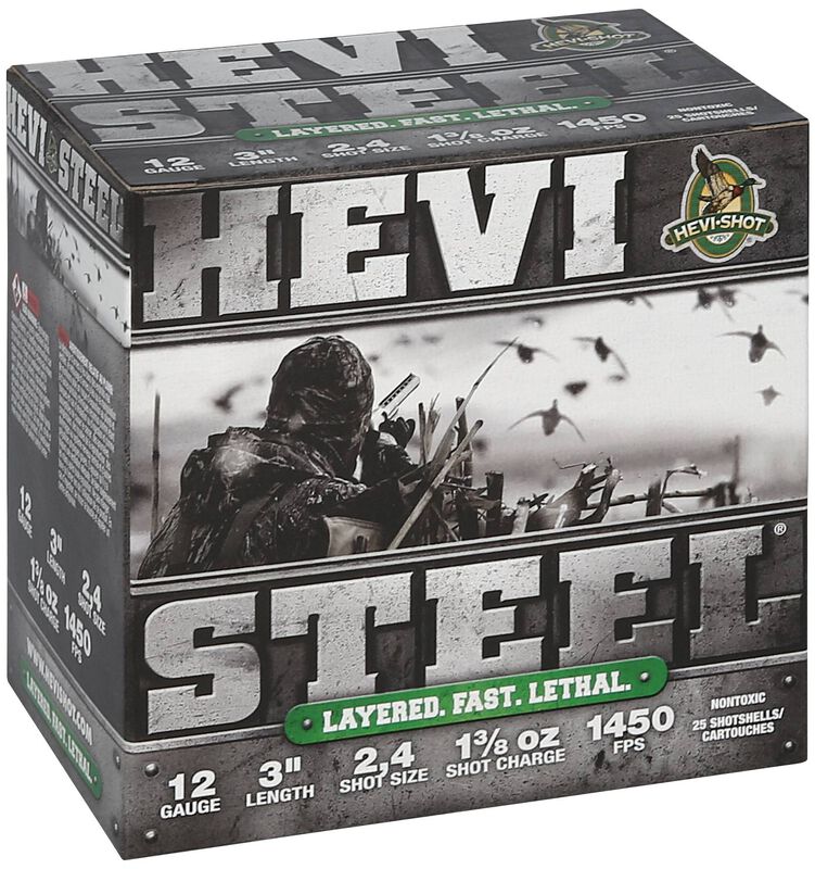 Hevi-Steel, 12 Gauge, 2 and 4 Shot, 3 in, 1 3/8 oz, 1450 fps