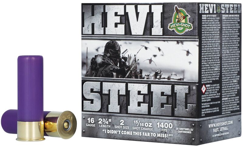 Hevi-Steel, 16 Gauge, 2 Shot, 2-3/4 in, 15/16 oz, 1400 fps