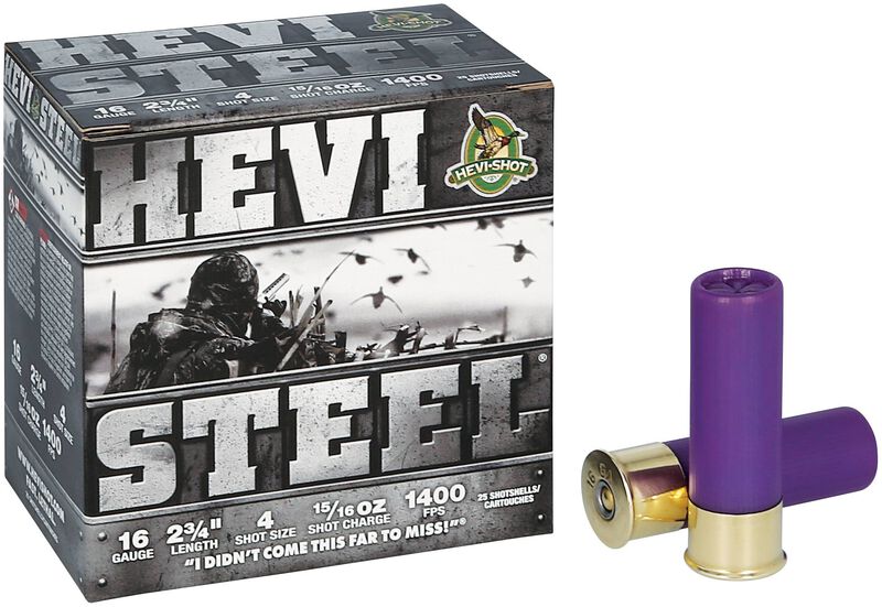 Hevi-Steel, 16 Gauge, 4 Shot, 2-3/4 in, 15/16 oz, 1400 fps