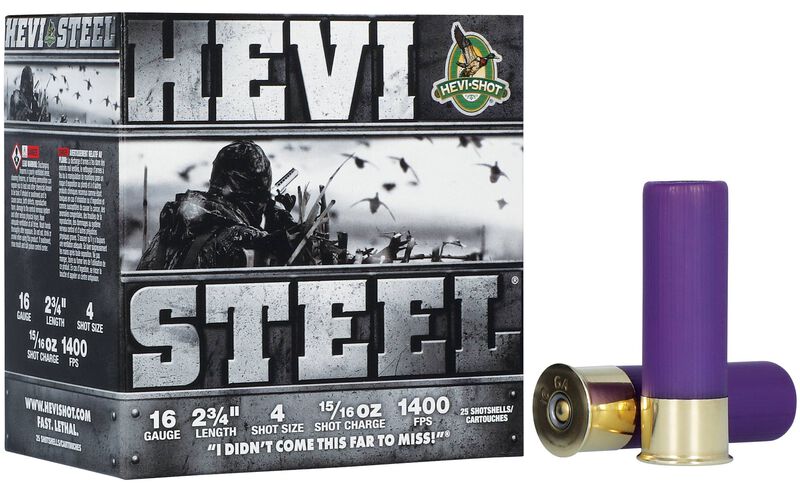 Hevi-Steel, 16 Gauge, 4 Shot, 2-3/4 in, 15/16 oz, 1400 fps