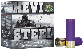 Hevi-Steel, 16 Gauge, 2 Shot, 2-3/4 in, 15/16 oz, 1400 fps